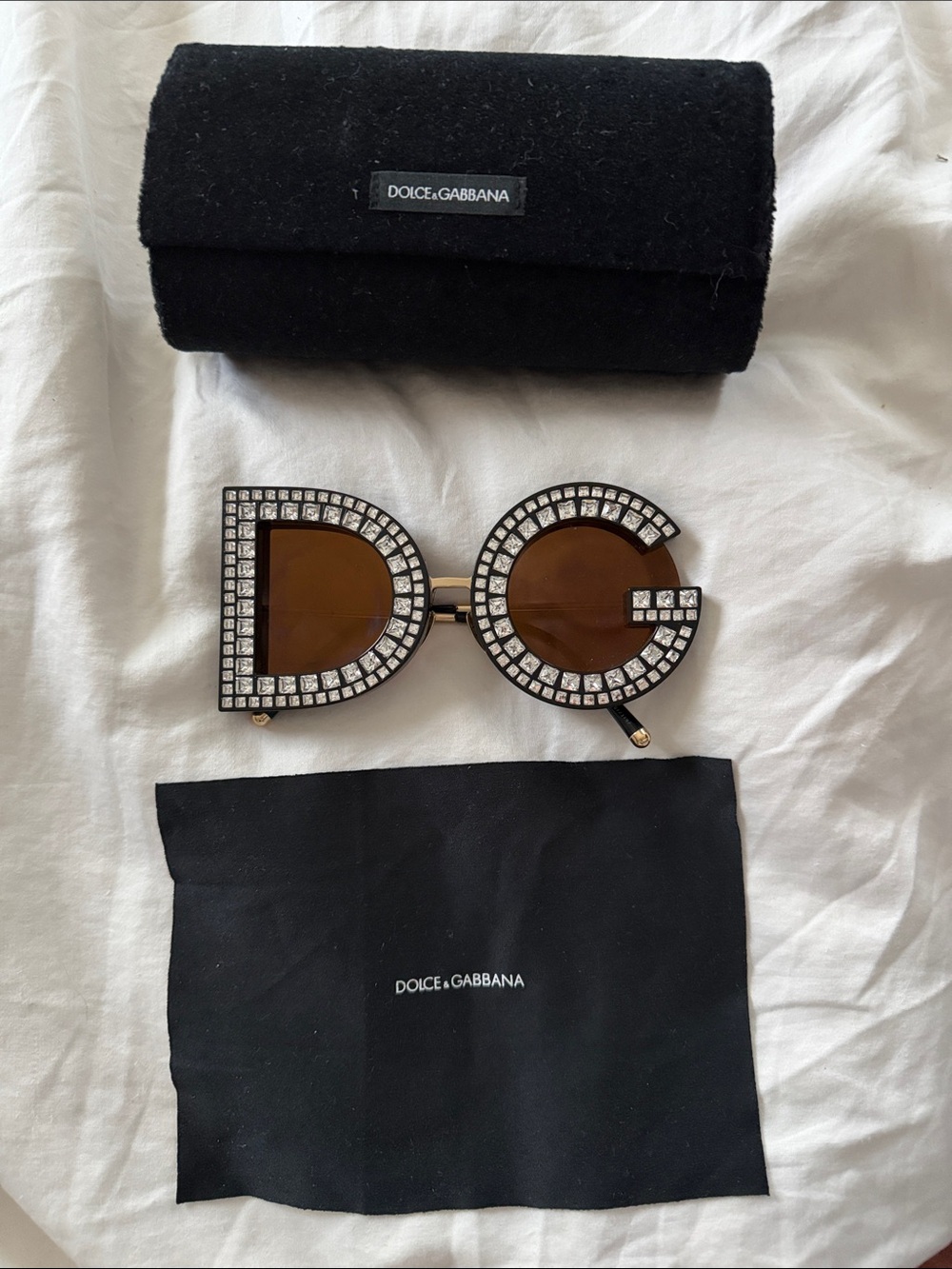Dolce & Gabbana Gold Frame Brown Lens DG Crystal Sunglasses- ONLY USED ONCE